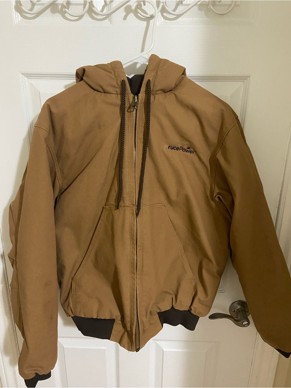 Men's Work-Ready Tan Hooded Bomber Jacket with Zip